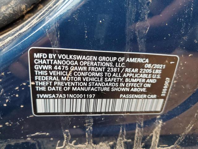 2022 VOLKSWAGEN PASSAT SE - 1VWSA7A31NC001197
