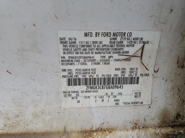 VIN 2FMGK5C87GBA09645 2016 Ford Flex, Sel no.13