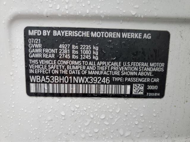 VIN WBA53BH01NWX39246 2022 BMW 5 SERIES no.12