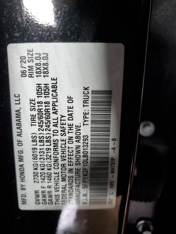 2020 HONDA RIDGELINE - 5FPYK3F10LB013293