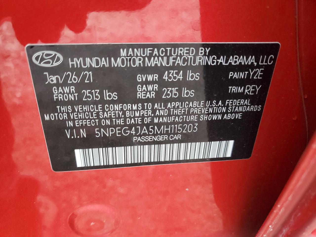 Lot #2991491840 2021 HYUNDAI SONATA SE