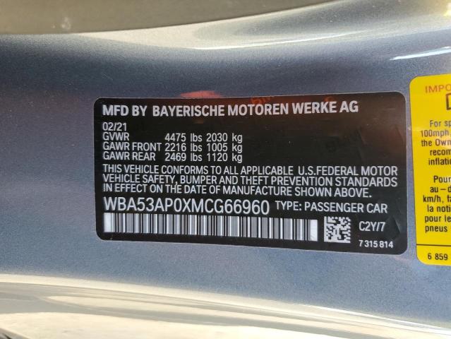 VIN WBA53AP0XMCG66960 2021 BMW 4 SERIES no.12