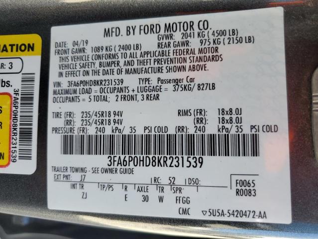 2019 FORD FUSION SE - 3FA6P0HD8KR231539