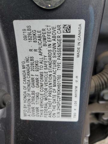 2019 HONDA CIVIC SPOR - 2HGFC2F80KH601760