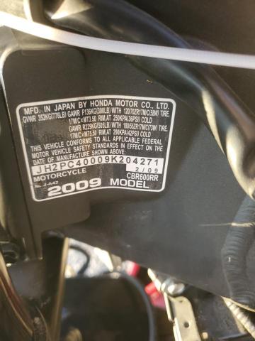 2009 HONDA CBR600 RR JH2PC40009K204271