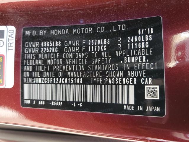 2018 HONDA CLARITY JHMZC5F12JC015108