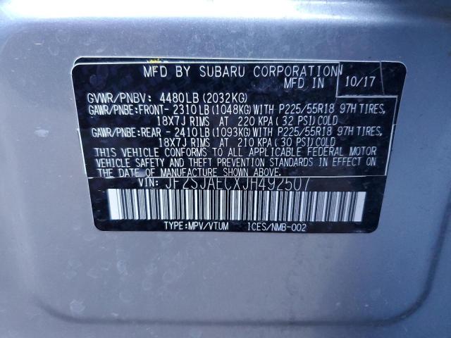2018 SUBARU FORESTER 2 - JF2SJAECXJH492507