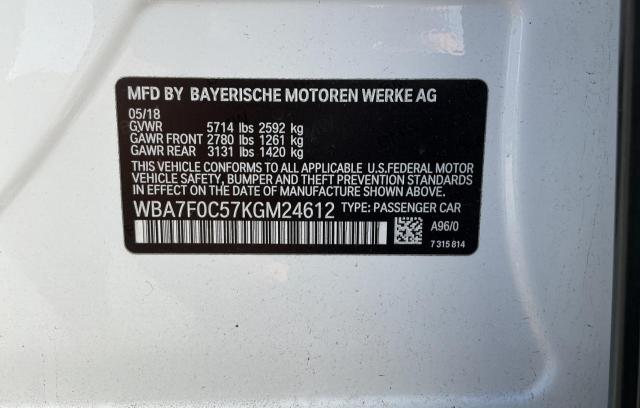 VIN WBA7F0C57KGM24612 2019 BMW 7 Series, 750 I no.10