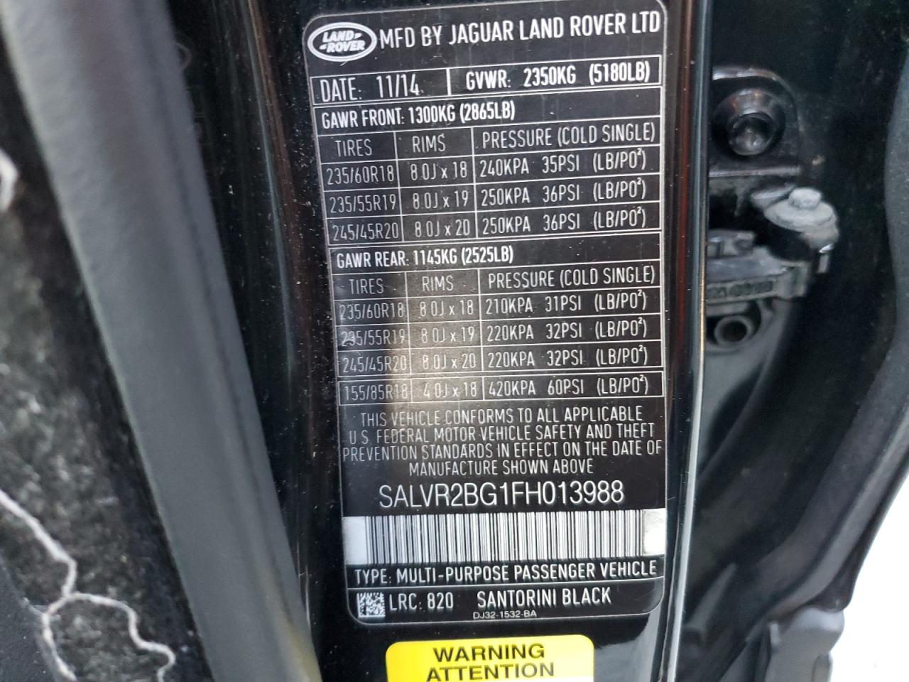 Lot #3033396899 2015 LAND ROVER RANGE ROVE