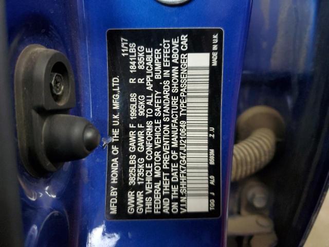 2018 HONDA CIVIC SPOR - SHHFK7G47JU210649