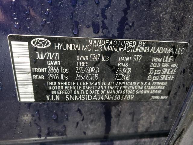 VIN 5NMS1DAJ4NH383789 2022 HYUNDAI SANTA FE no.13