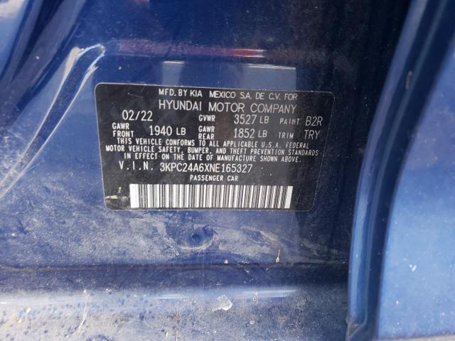 VIN 3KPC24A6XNE165327 2022 HYUNDAI ACCENT no.12