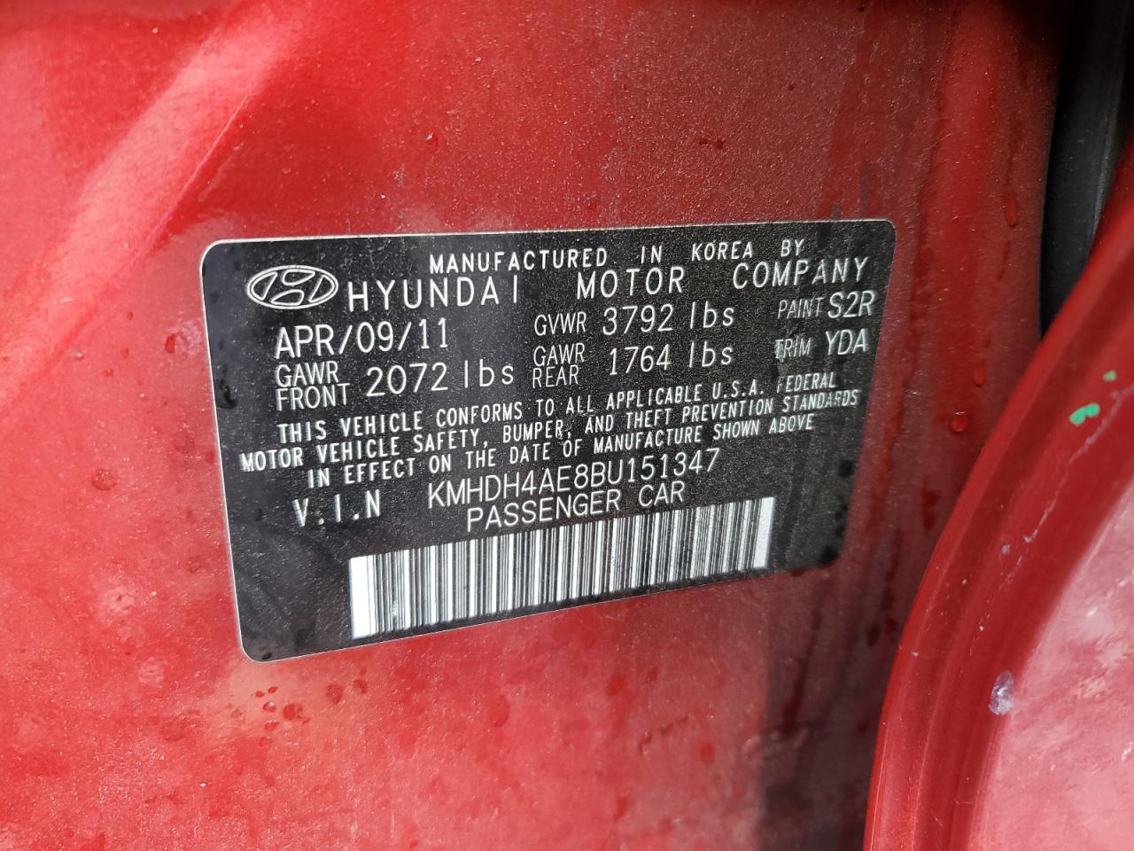 Lot #3020678995 2011 HYUNDAI ELANTRA GL