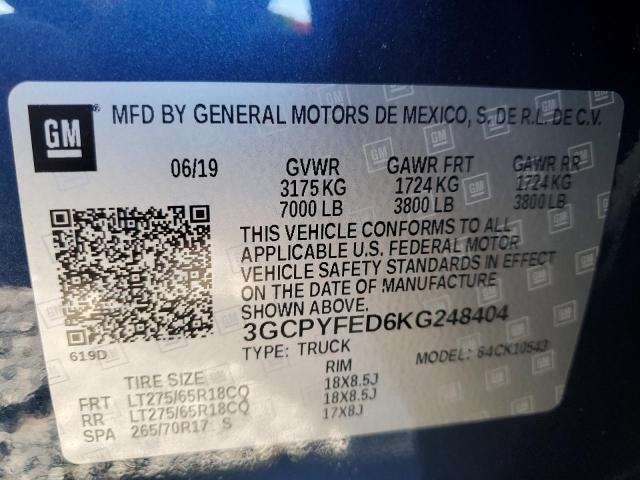 2019 CHEVROLET SILVERADO - 3GCPYFED6KG248404