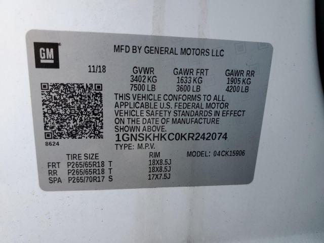 2019 CHEVROLET SUBURBAN K - 1GNSKHKC0KR242074