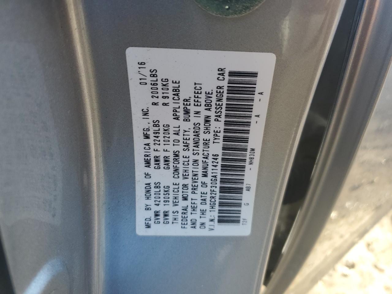 Lot #2996611518 2016 HONDA ACCORD LX