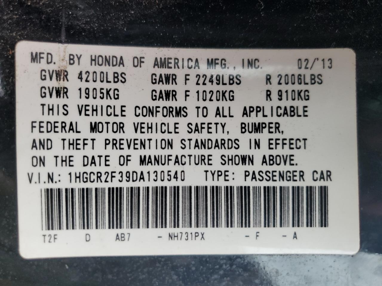 Lot #2972243489 2013 HONDA ACCORD LX