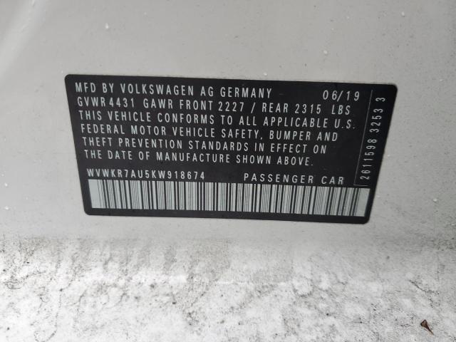 2019 VOLKSWAGEN E-GOLF SE WVWKR7AU5KW918674