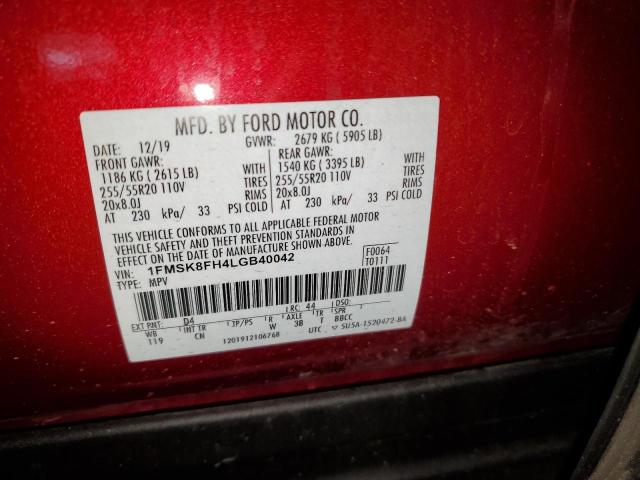 VIN 1FMSK8FH4LGB40042 2020 FORD EXPLORER no.14