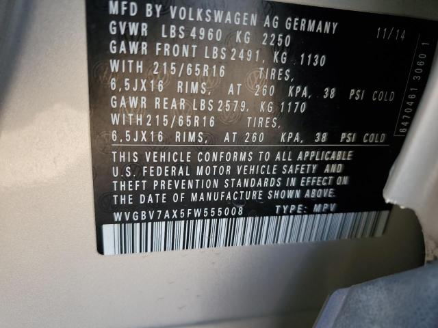 2015 VOLKSWAGEN TIGUAN S - WVGBV7AX5FW555008