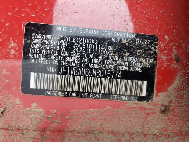 2022 SUBARU WRX GT JF1VBAU65N8015774