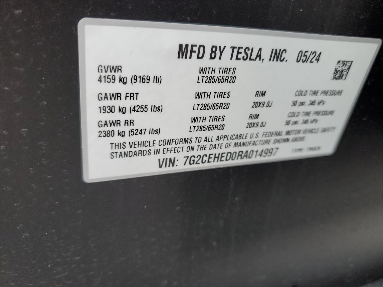 Lot #3020909742 2024 TESLA CYBERTRUCK