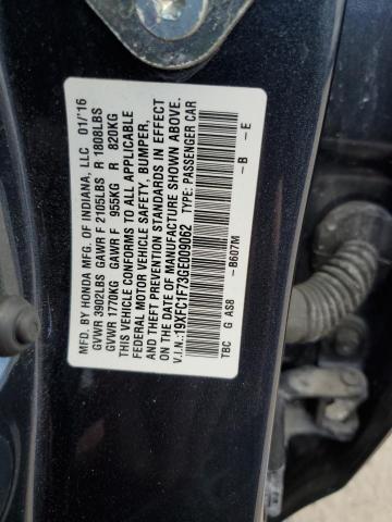 VIN 19XFC1F73GE009062 2016 Honda Civic, Exl no.12