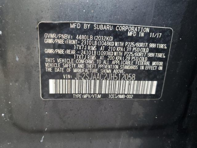 2018 SUBARU FORESTER 2 - JF2SJAAC2JH512058