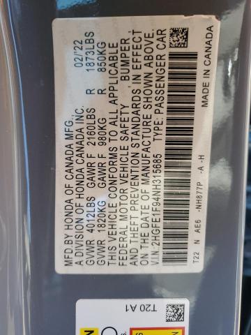 2022 HONDA CIVIC 2HGFE1F94NH315685