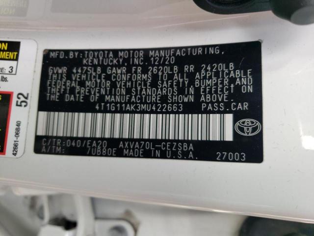 VIN 4T1G11AK3MU422663 2021 TOYOTA CAMRY no.12