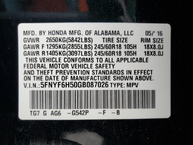 VIN 5FNYF6H50GB087026 2016 HONDA PILOT no.13