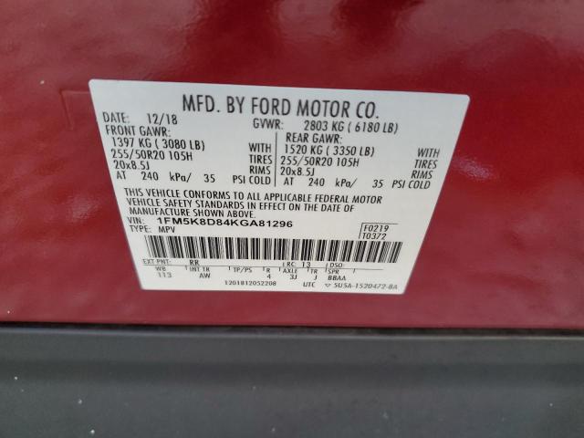 VIN 1FM5K8D84KGA81296 2019 FORD EXPLORER no.13