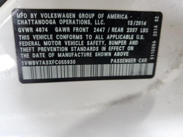 VIN 1VWBV7A3XFC055930 2015 Volkswagen Passat, SE no.12