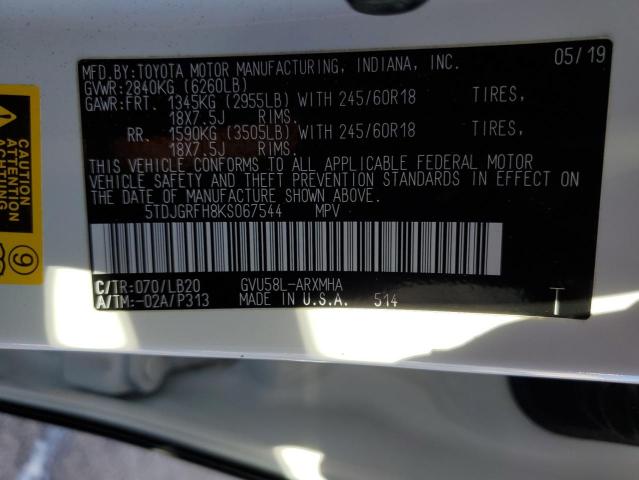 VIN 5TDJGRFH8KS067544 2019 Toyota Highlander, Hybrid no.14