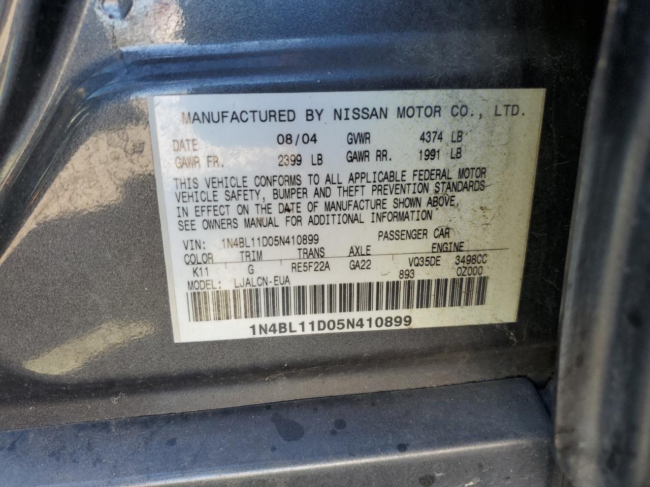 Lot #2974766065 2005 NISSAN ALTIMA SE