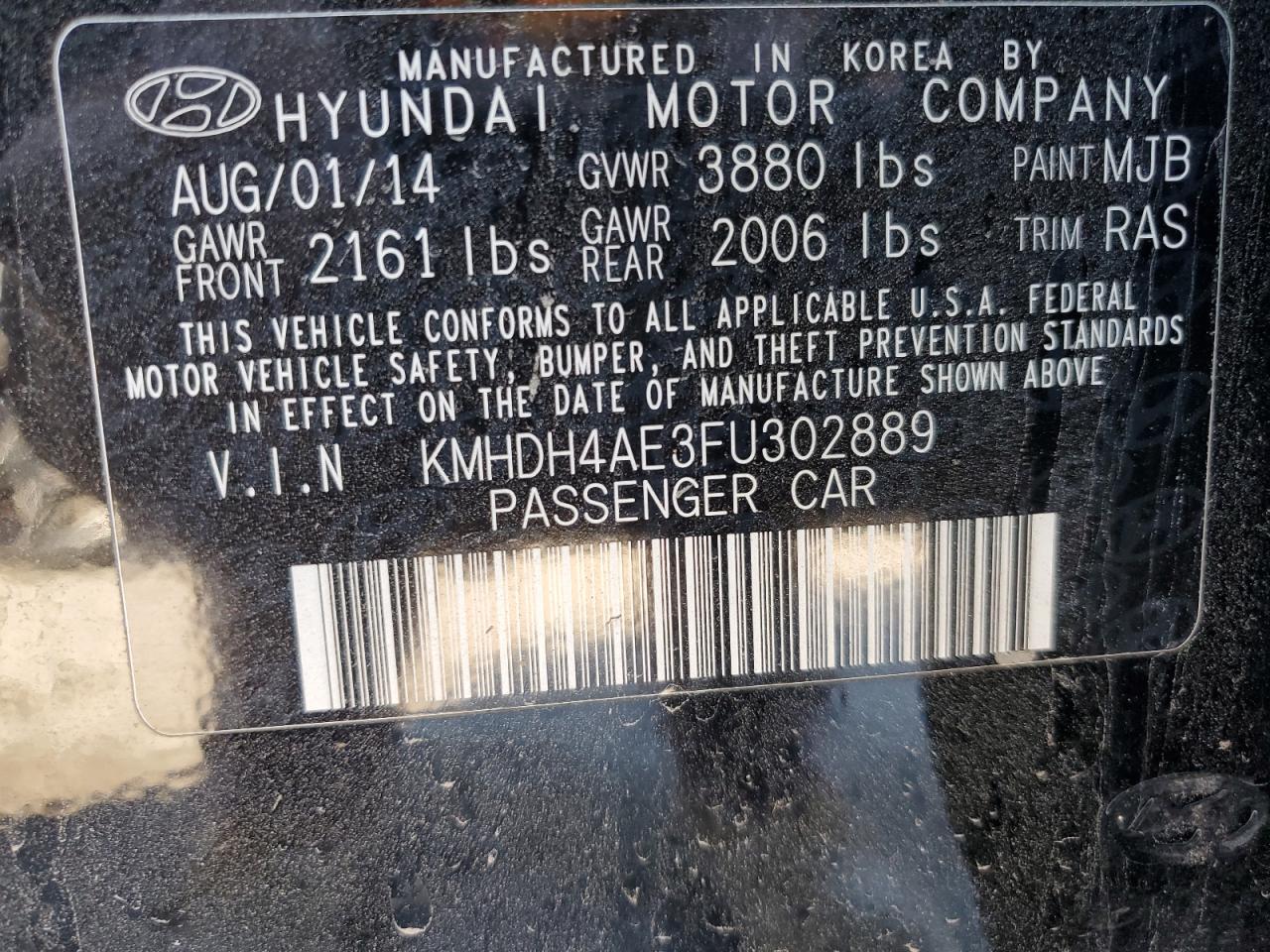 Lot #3004492561 2015 HYUNDAI ELANTRA SE