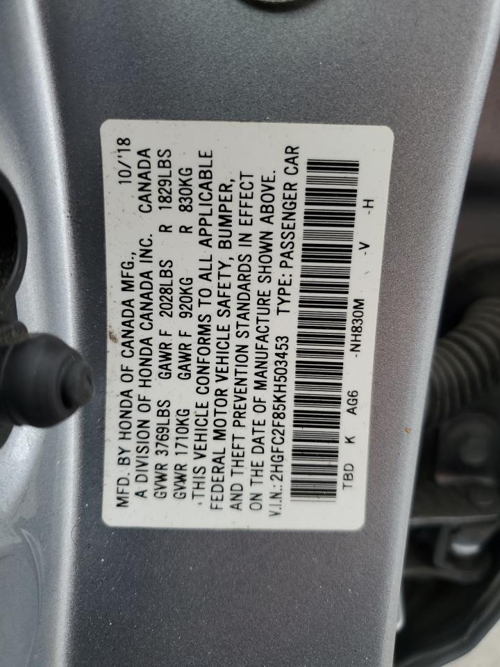 Lot #3003098677 2019 HONDA CIVIC SPOR