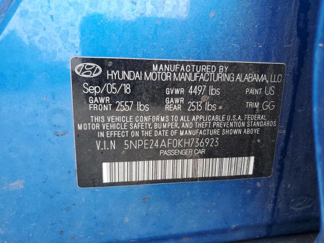 VIN 5NPE24AF0KH736923 2019 HYUNDAI SONATA no.12