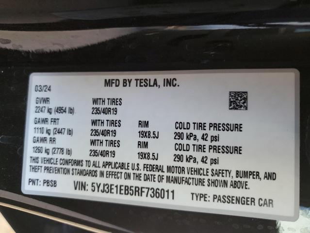 2024 TESLA MODEL 3 - 5YJ3E1EB5RF736011