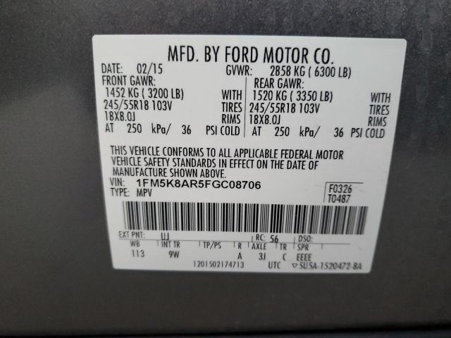 VIN 1FM5K8AR5FGC08706 2015 FORD EXPLORER no.13