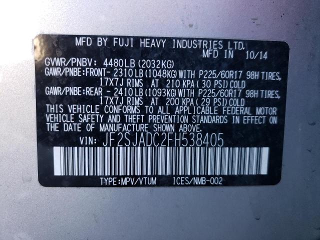 2015 SUBARU FORESTER 2 - JF2SJADC2FH538405