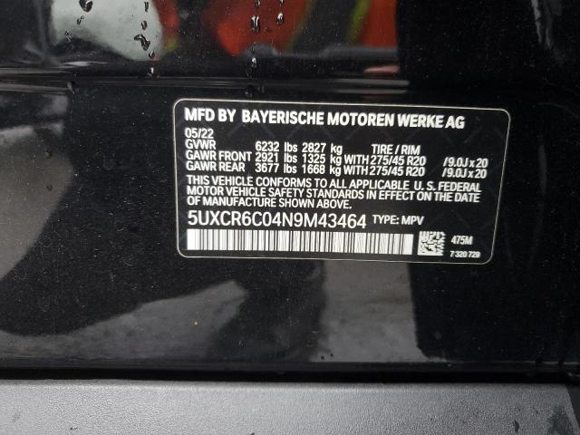 2022 BMW X5 XDRIVE4 5UXCR6C04N9M43464