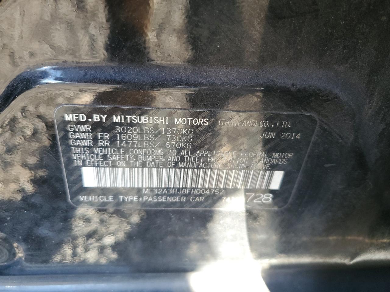 Lot #3024428540 2015 MITSUBISHI MIRAGE DE