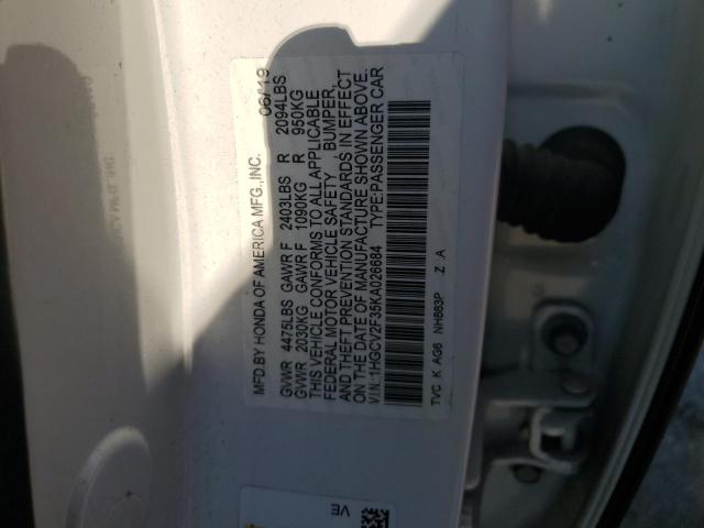 VIN 1HGCV2F35KA026684 2019 HONDA ACCORD no.12