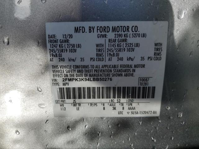 VIN 2FMPK3K94LBB50276 2020 FORD EDGE no.13