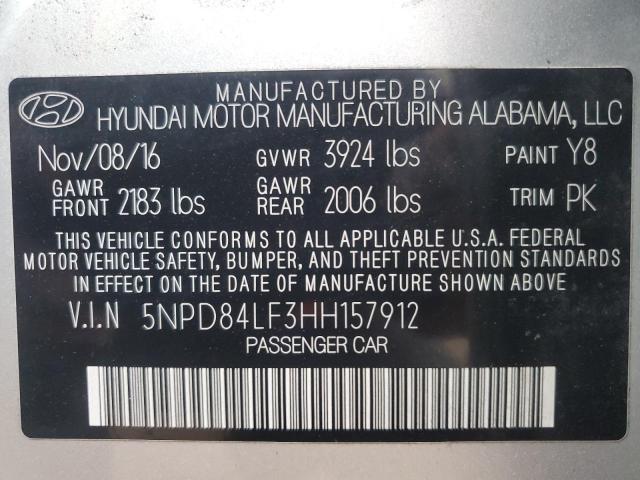 VIN 5NPD84LF3HH157912 2017 Hyundai Elantra, SE no.12