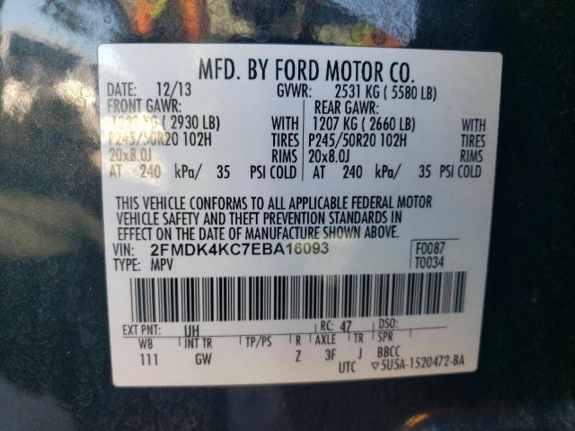 VIN 2FMDK4KC7EBA16093 2014 FORD EDGE no.13