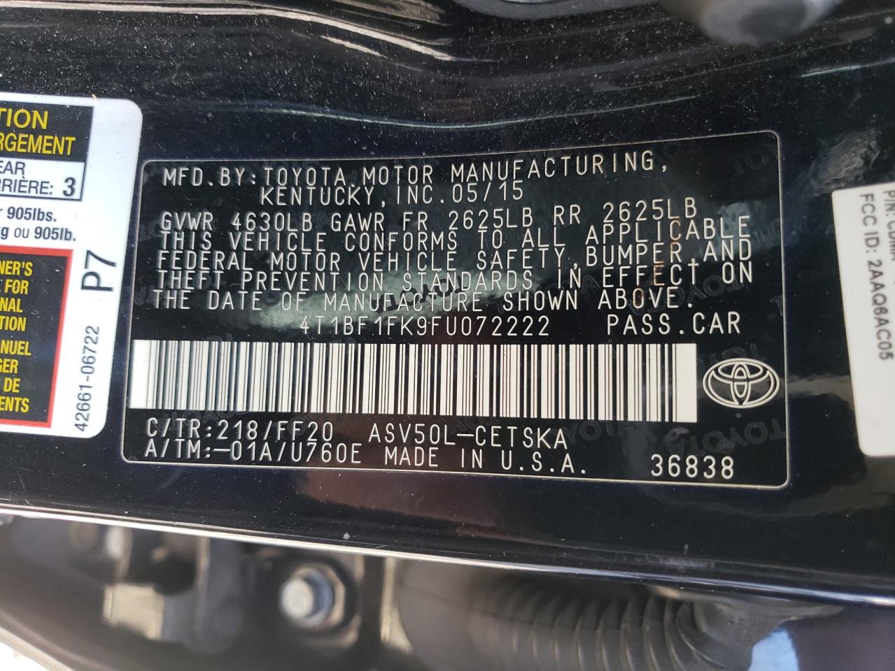 Lot #3020678992 2015 TOYOTA CAMRY LE