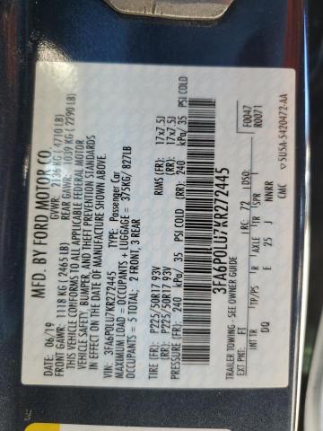 2019 FORD FUSION SE - 3FA6P0LU7KR272445