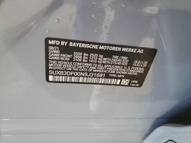 2022 BMW X3 M40I 5UX83DP00N9J31681